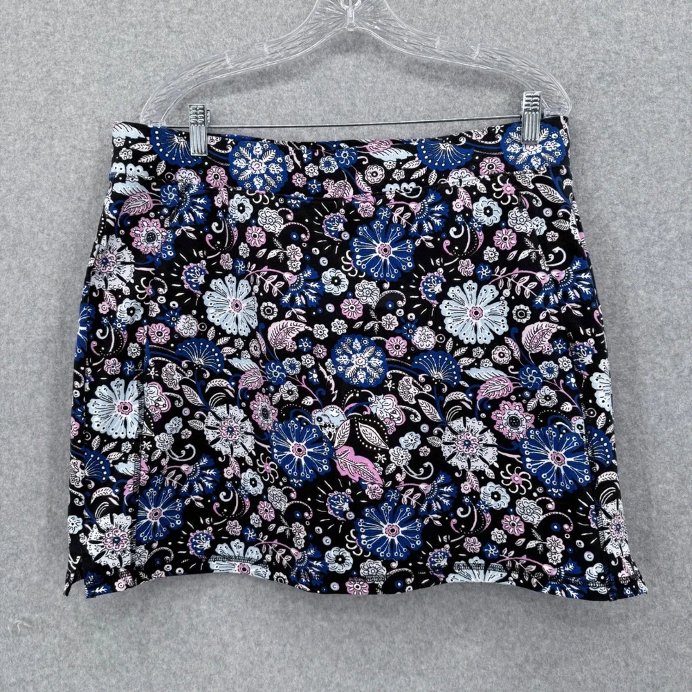 Talbots Everyday Yoga Skort Women PXL Black Floral Cotton Stretch Athletic Skirt